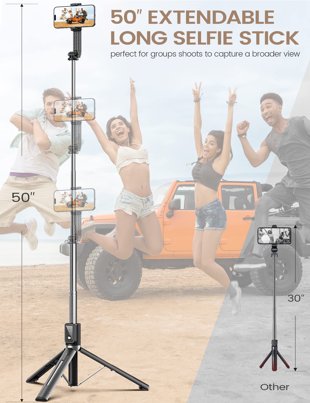 ANXRE 50 Phone Tripod with Remote - Portable 5-in-1 for iPhone 15/14/13 Pro Max, GoPro, Android - Black, Reinforced Stability